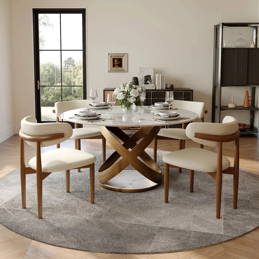 Modern 5/7 Pieces Dining Room Sets, Pre-Assembly Round Dining Table Sets, Sintered Stone Tabletop... | Wayfair North America