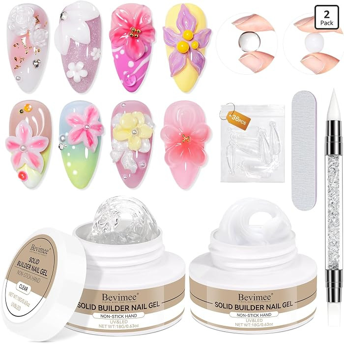 3D Gel Nail Art 2PCS, Sculpting Gel for Nail Art Non-Stick Hand Hard Gels, Clear & White, Molding... | Amazon (US)