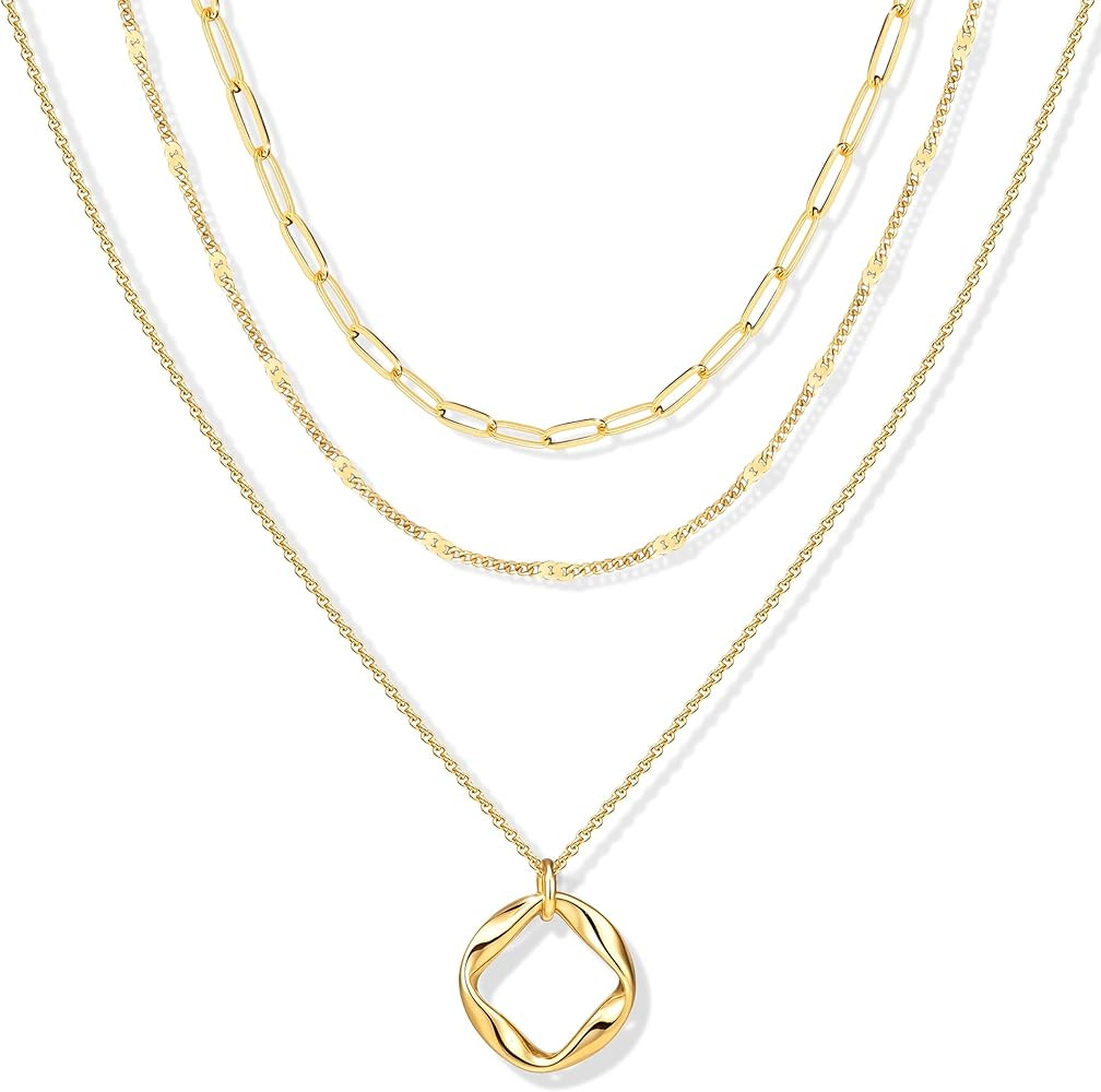 Poxtex Layered Gold Necklaces for Women, Stackable Dainty 14K Gold Silver Plated Trendy Simple He... | Amazon (US)
