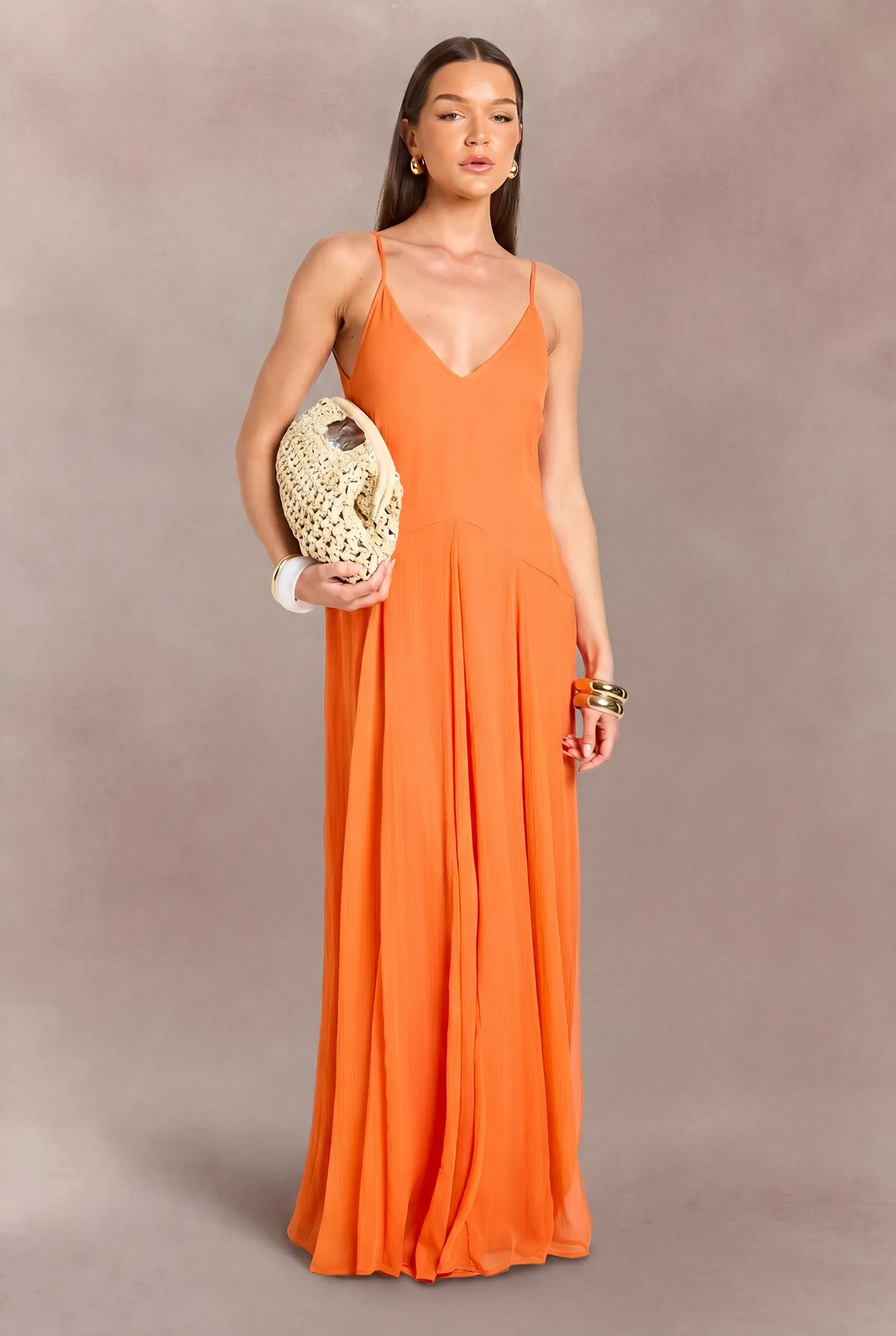Orange Strappy Cami Floor Sweeping Maxi Dress | Boohoo | Boohoo.com (UK & IE)