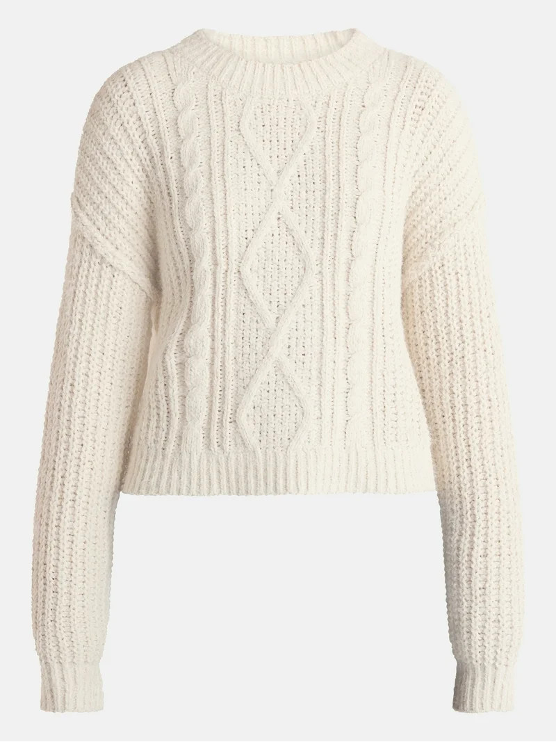 No Boundaries Cable Knit Sweater, Midweight, Women's | Walmart (US)