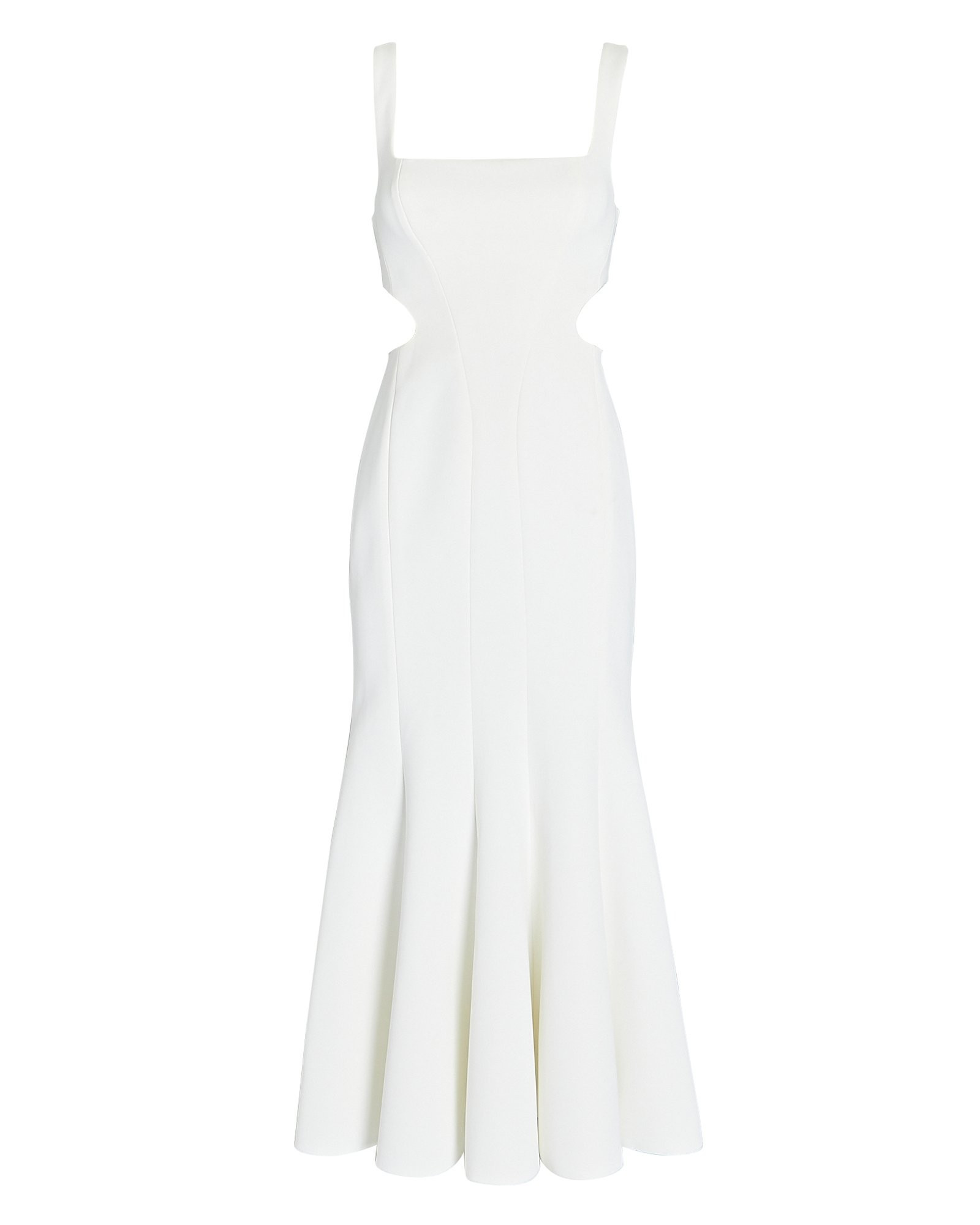 Acler Paracombe Cut-Out Fluted Midi Dress, Ivory 8 | INTERMIX