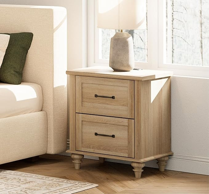 WAMPAT Nightstand with Charging Station, 20 Inch Night Stand with 2 Drawers, Wooden Rustic Bedsid... | Amazon (US)