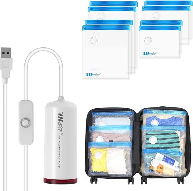 VMstr Travel Vacuum Storage Bags with Electric Pump (USB Pump + 8 Combo Bags) | Amazon (US)