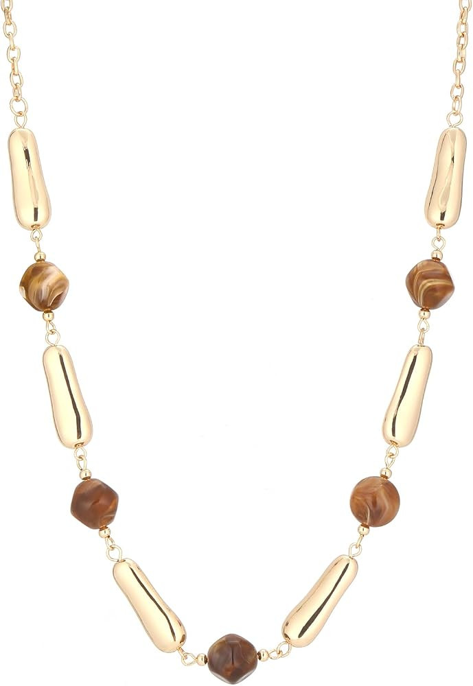 Long Gold Beaded Necklaces for Women Long Chain Necklace with Chunky Resin/Pearl Beads Gold Costu... | Amazon (US)