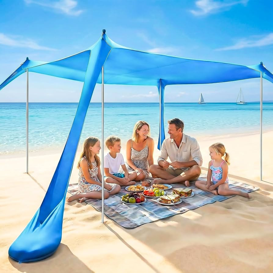 Beach Tent Canopy UPF50+ Protection, 10x10FT Beach Shade Sun Shelter Pop Up with 4 Stability Pole... | Amazon (US)