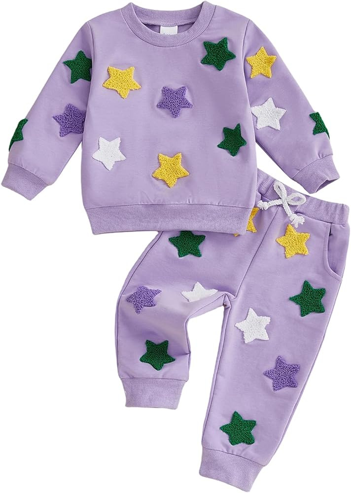 Toddler Boy Girl Mardi Gras Outfit Long Sleeve Star Sweatshirt Tops and Pants Set Infant Baby 2Pc... | Amazon (US)