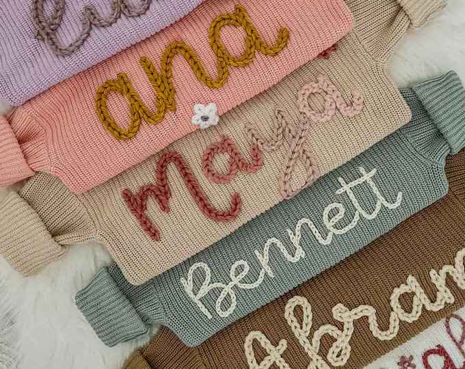 Baby Name Sweater, Newborn Gift, Personalized, Hand-Embroidered, OVERSIZED 0M-6T | Etsy (US)