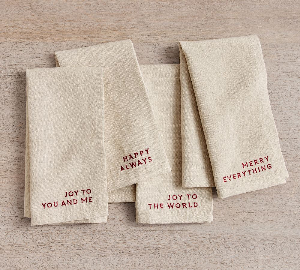 Joyful Sentiment Cotton/Linen Napkins - Set of 4 | Pottery Barn (US)