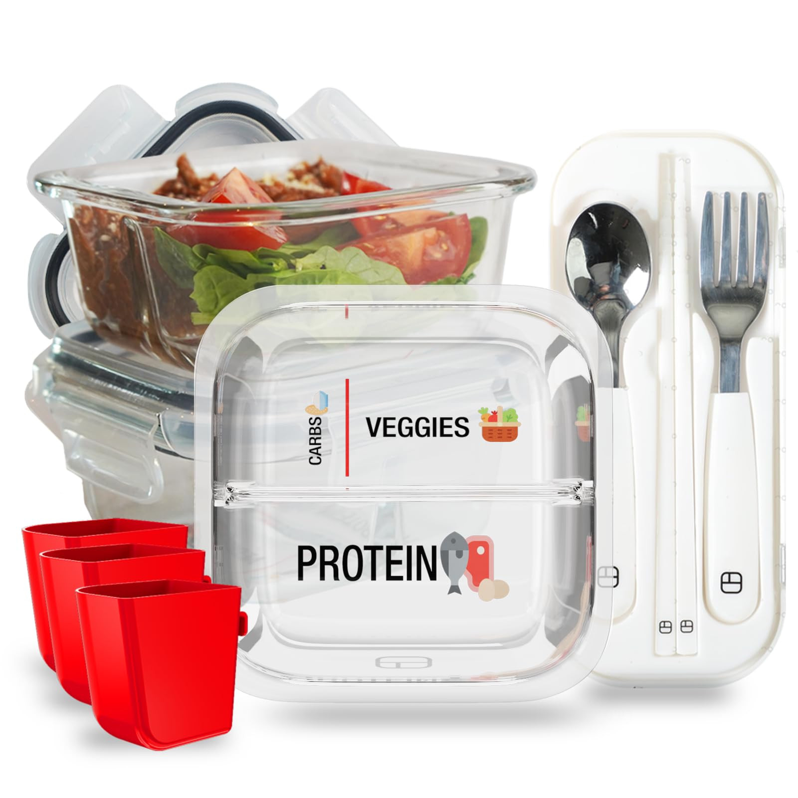 Portion Control Containers for Bariatric Meals – 8 oz Glass Meal Prep Containers with Two 4 oz ... | Amazon (US)