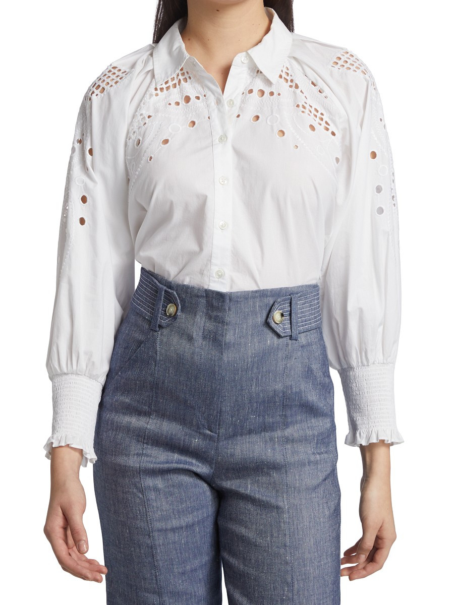 Veronica Beard Women's Lilah Cotton Eyelet Shirt - White - Size 8 | Saks Fifth Avenue OFF 5TH