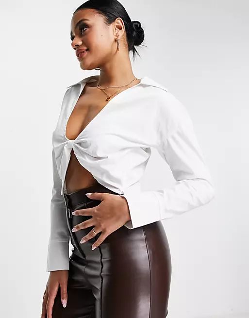 Public Desire twist knot cropped shirt in white | ASOS (Global)