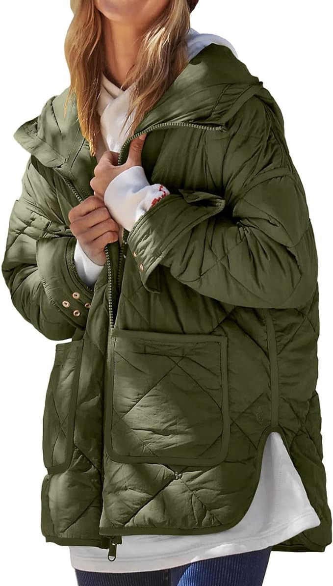 Dyexces Womens Quilted Puffer Jacket Hooded Long Sleeve Zip Up Winter Coat Lightweight Warm Jacke... | Amazon (US)