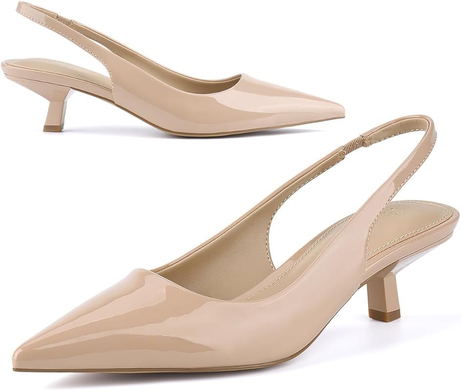 JENN ARDOR Slingback Heels for Women Low Heels Dress Shoes Kitten Pumps Dressy Heeled Sandals Wid... | Amazon (US)