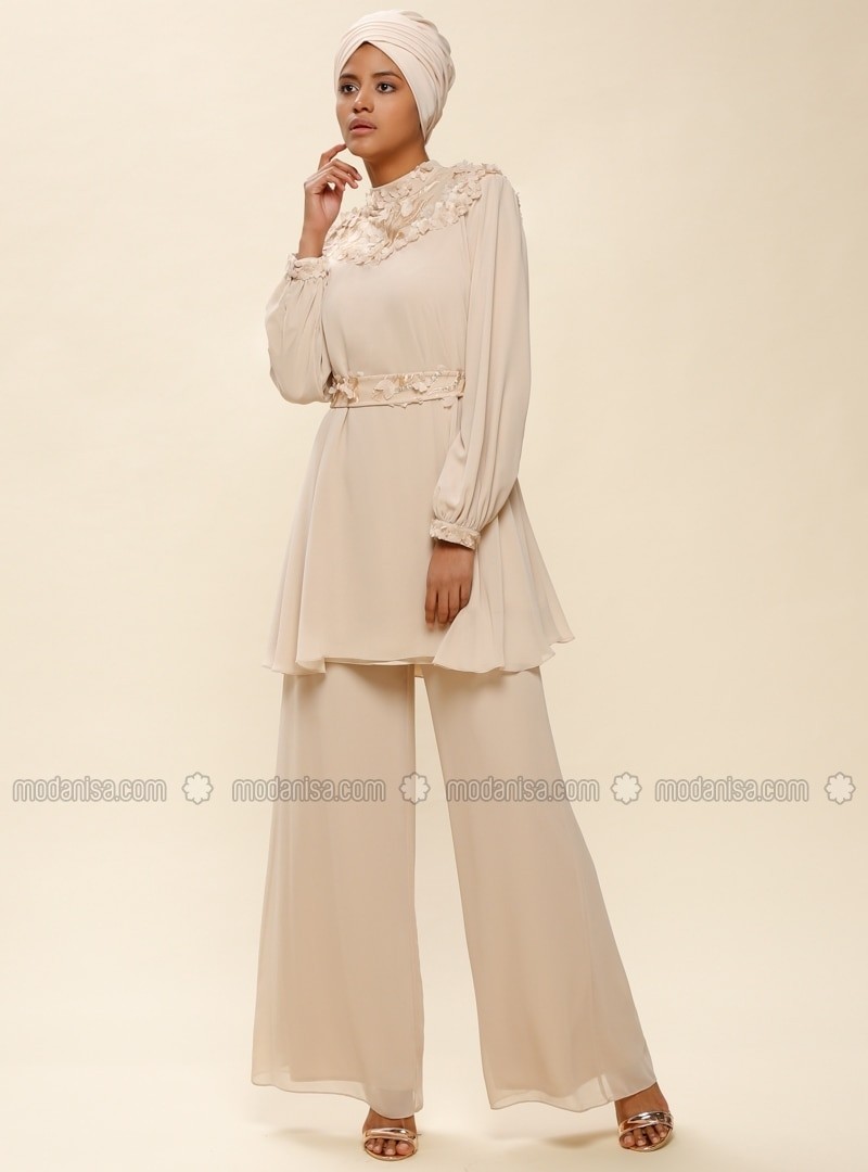 Jupe Culotte en Mousseline de Soie - Beige - Raşit Bağzıbağlı X Modanisa | Modanisa FR