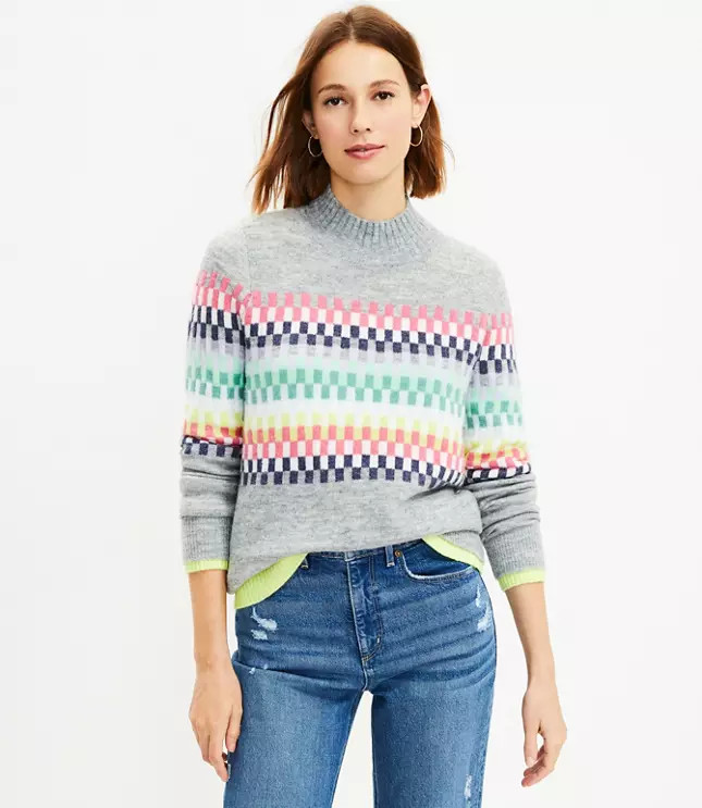 Geo Mock Neck Sweater | LOFT