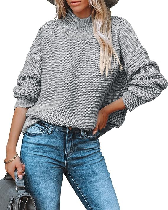 FERBIA Women's Turtleneck Pullover Sweater Oversized Batwing Sleeve Chunky Knitted Sweaters Jumpe... | Amazon (US)