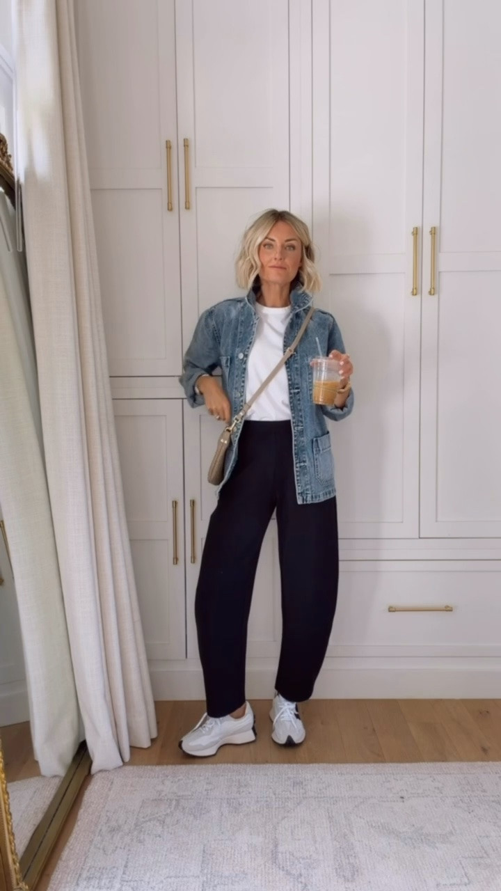 An easy classic look for running errands during the fall season! This oversized denim jacket is such a good piece to have in your closet! Wearing XS in jacket & pants!

Loverly Grey, quince, fall outfit, denim jacket, travel outfit, athleisure, white t-shirt, black pants

#LTKSeasonal #LTKTravel #LTKootd