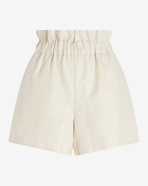 Super High Waisted Sparkle Linen-Blend Pull On Paperbag Shorts | Express