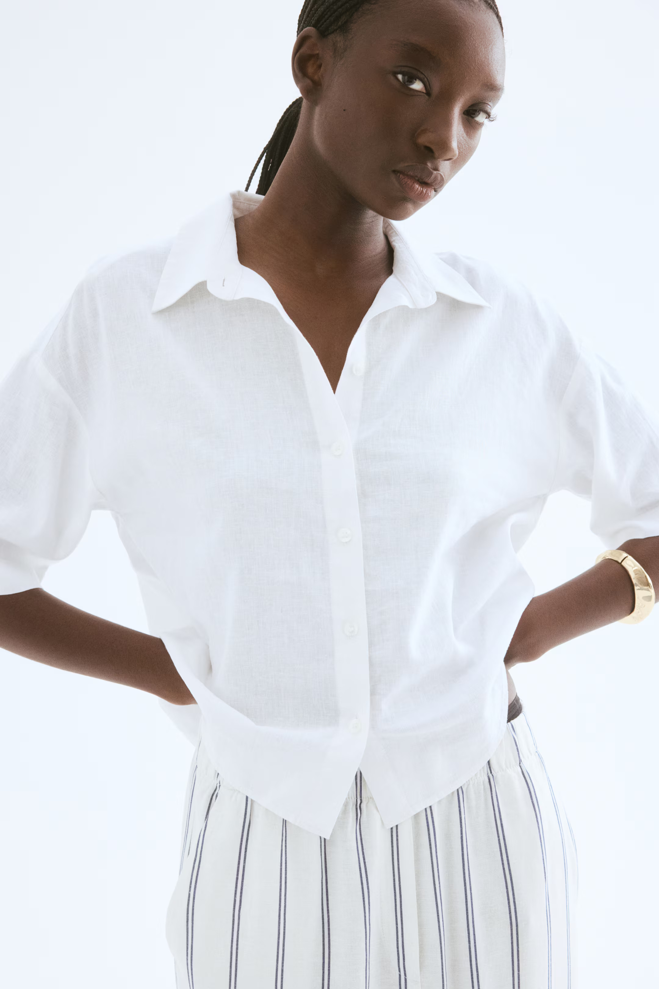 Linen-Blend Shirt - Light beige - Ladies | H&M US | H&M (US + CA)