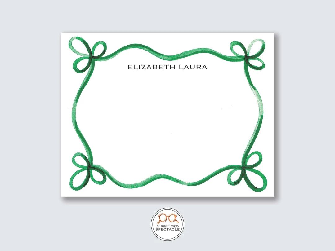 Hunter Green Ribbon Wavy Personalized Notecard Set Baby Shower, Bridal, Feminine, Kids Notes, Bac... | Etsy (US)