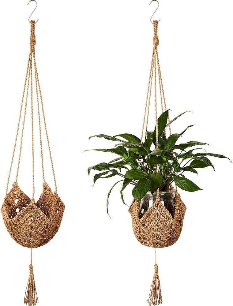 Shappy 2 Packs Macrame Plant Hangers Jute Crochet Plant Indoor Boho Hanger Large Hanging Wall Pla... | Amazon (US)