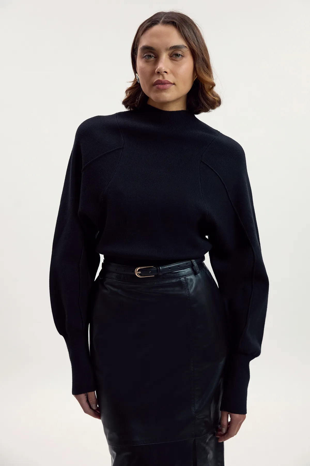 Wool Look Rounded Sleeve Knit Top | Karen Millen UK + IE + DE + NL