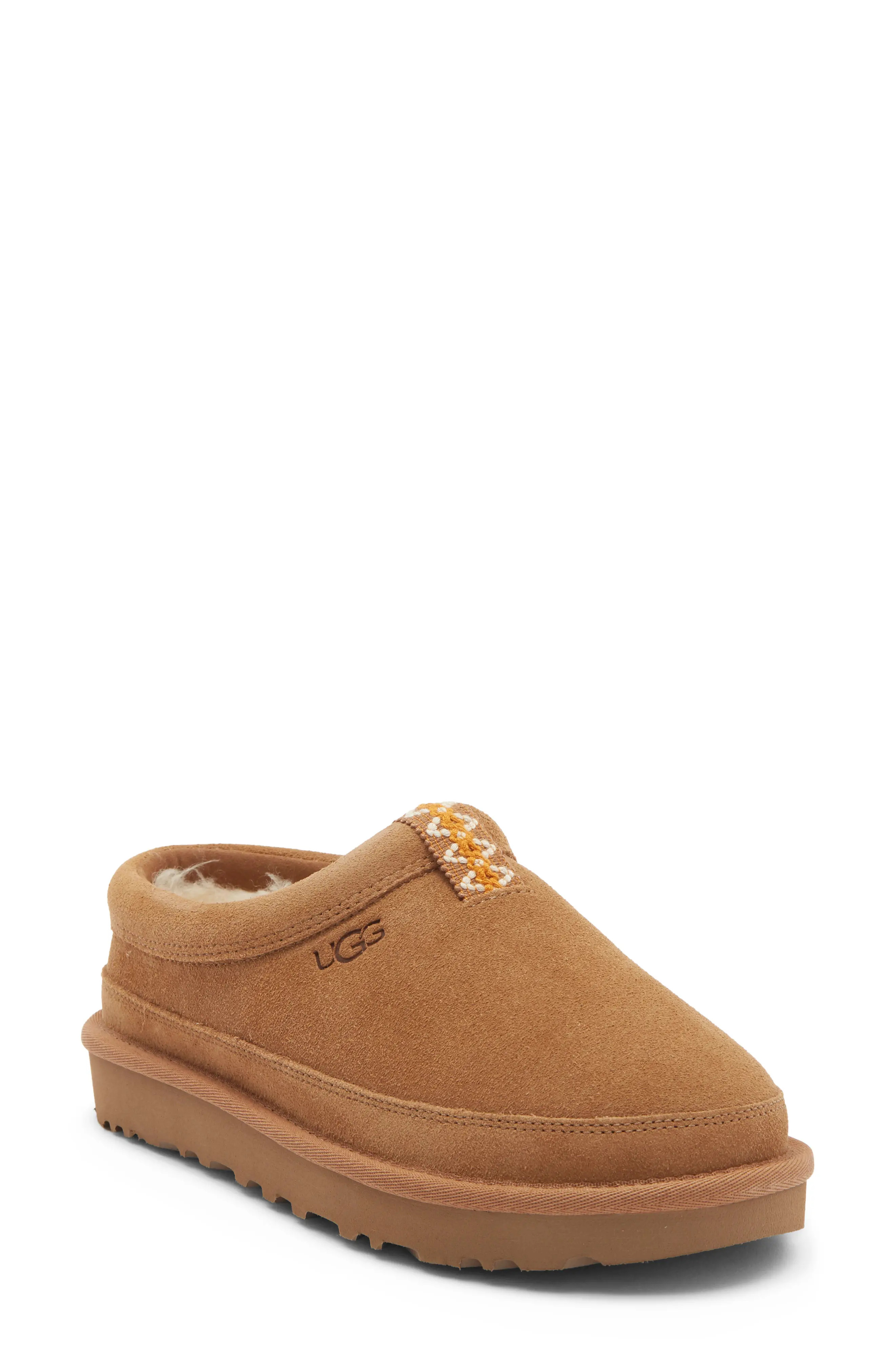 UGG® Rozman Leather Genuine Shearling Slipper in Chestnut at Nordstrom Rack, Size 7 | Nordstrom Rack