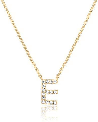 PAVOI 14K White Gold Plated Cubic Zirconia Initial Necklace | Letter Dainty Necklaces for Women | Amazon (US)