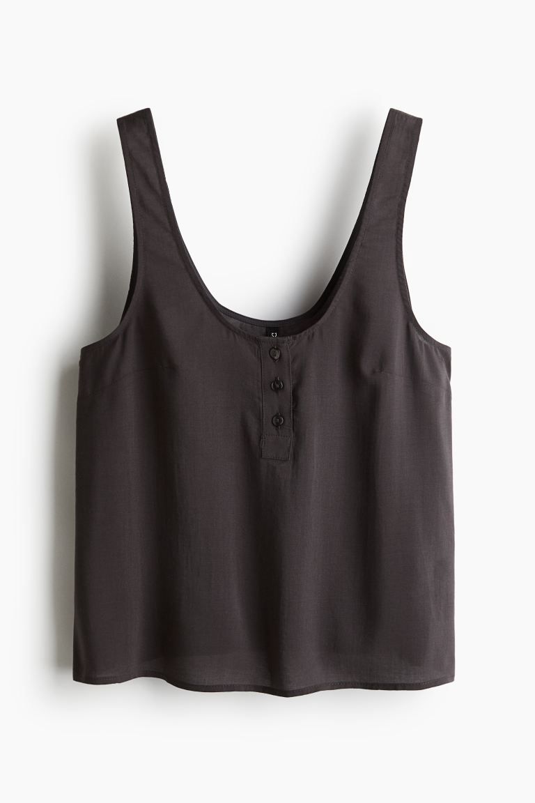 Button-top Tank Top - Low-cut Neckline - Sleeveless - Dark gray - Ladies | H&M US | H&M (US + CA)