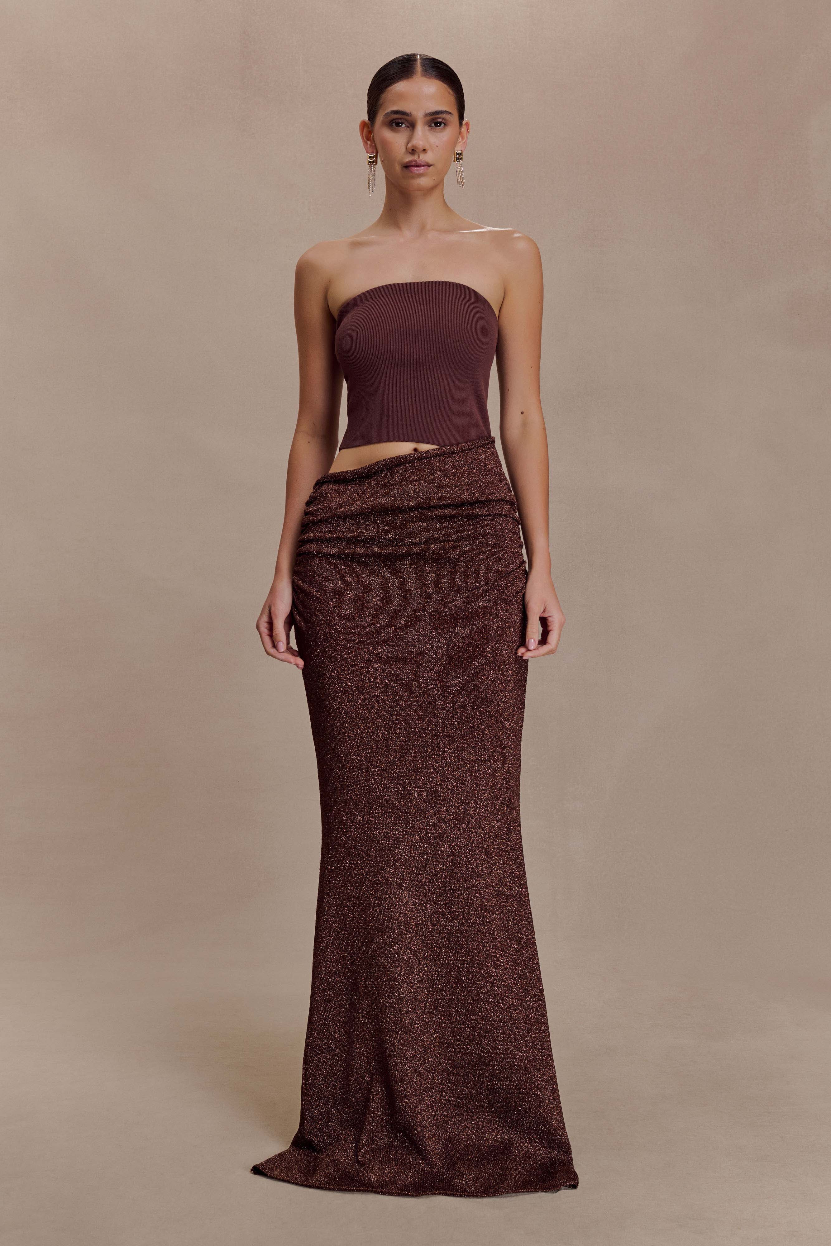 Jasiel Strapless Knit Maxi Dress - Chocolate | Meshki UK