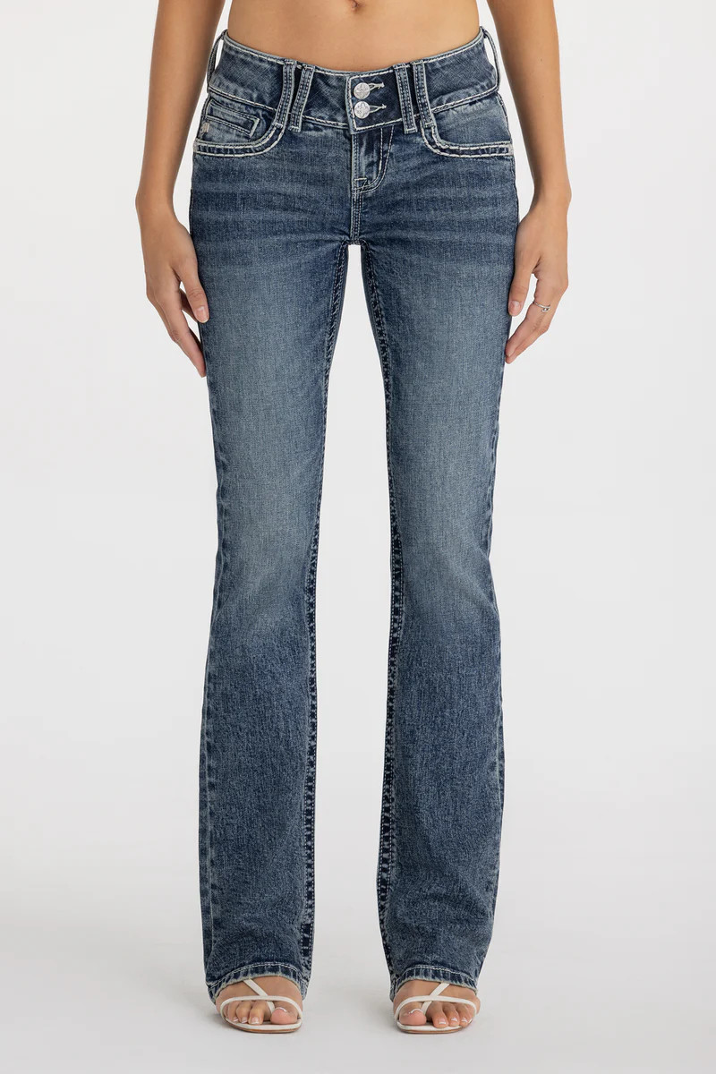 Sabrina Stitched Low Rise Bootcut Jeans | Miss Me