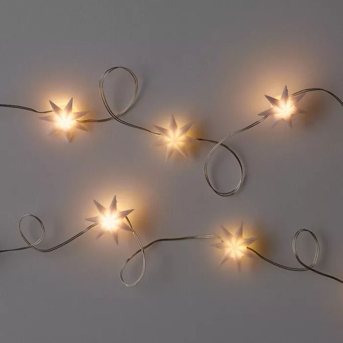 30ct LED 7-Point Star Dew Drop Battery Operated Christmas String Lights White with Silver Wire - ... | Target