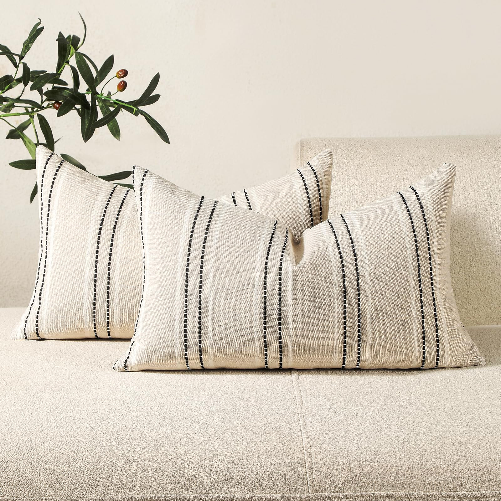 Hckot Throw Pillow Covers 12x20 Set of 2 Striped Pillow Covers Textured Linen Decorative Pillows ... | Amazon (US)