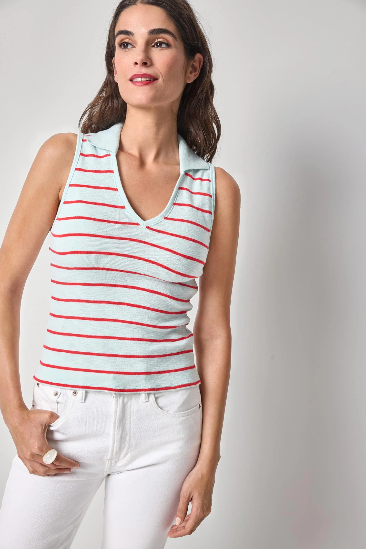 Striped Sleeveless Collared Top | Lilla P