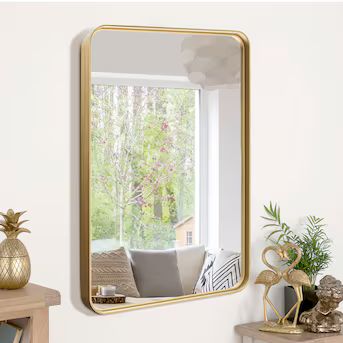 NeuType 26-in x 34-in Gold Framed Bathroom Vanity Mirror | Lowe's