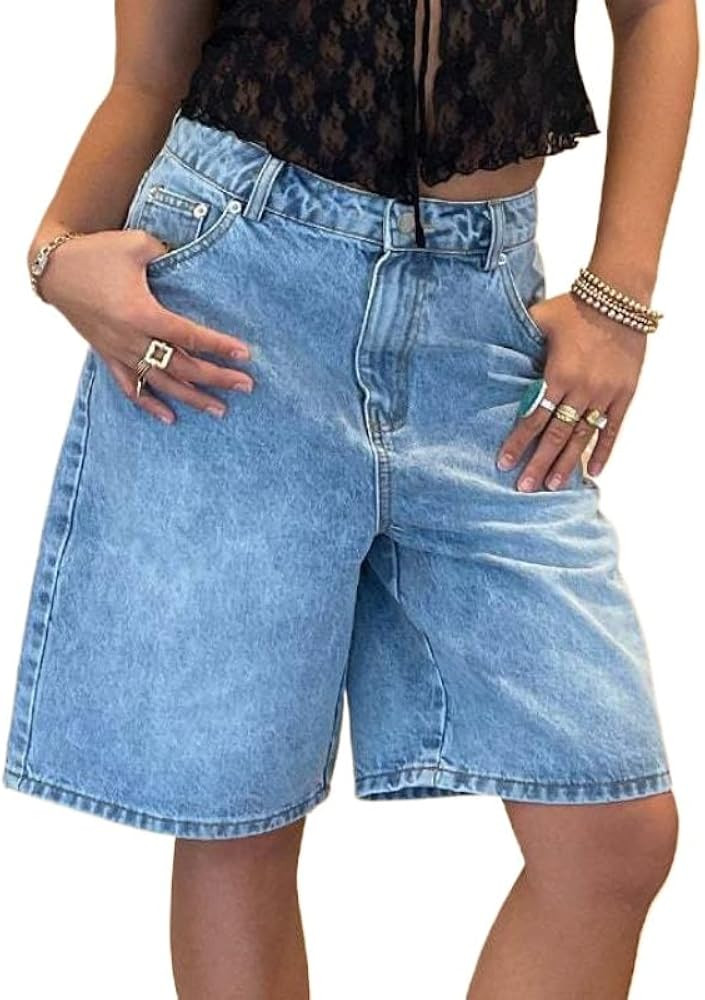 Women Wide Leg Baggy Jean Shorts Vintage Loose Fit Low Rise Bermuda Denim Shorts Summer Jorts Str... | Amazon (US)