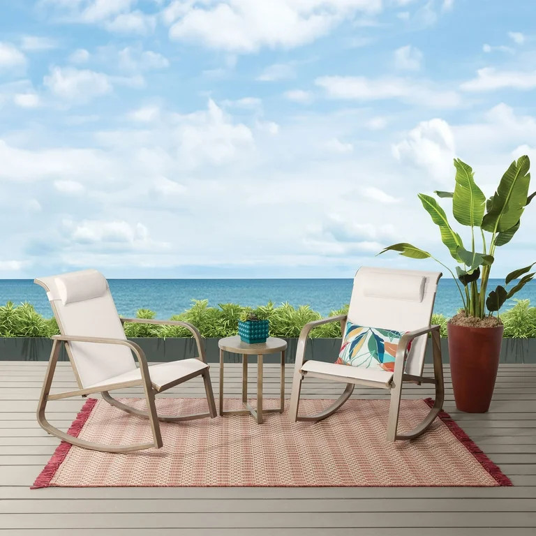 Mainstays Dashwood 3-Piece Steel Outdoor Rocker Chat Set, Cream | Walmart (US)