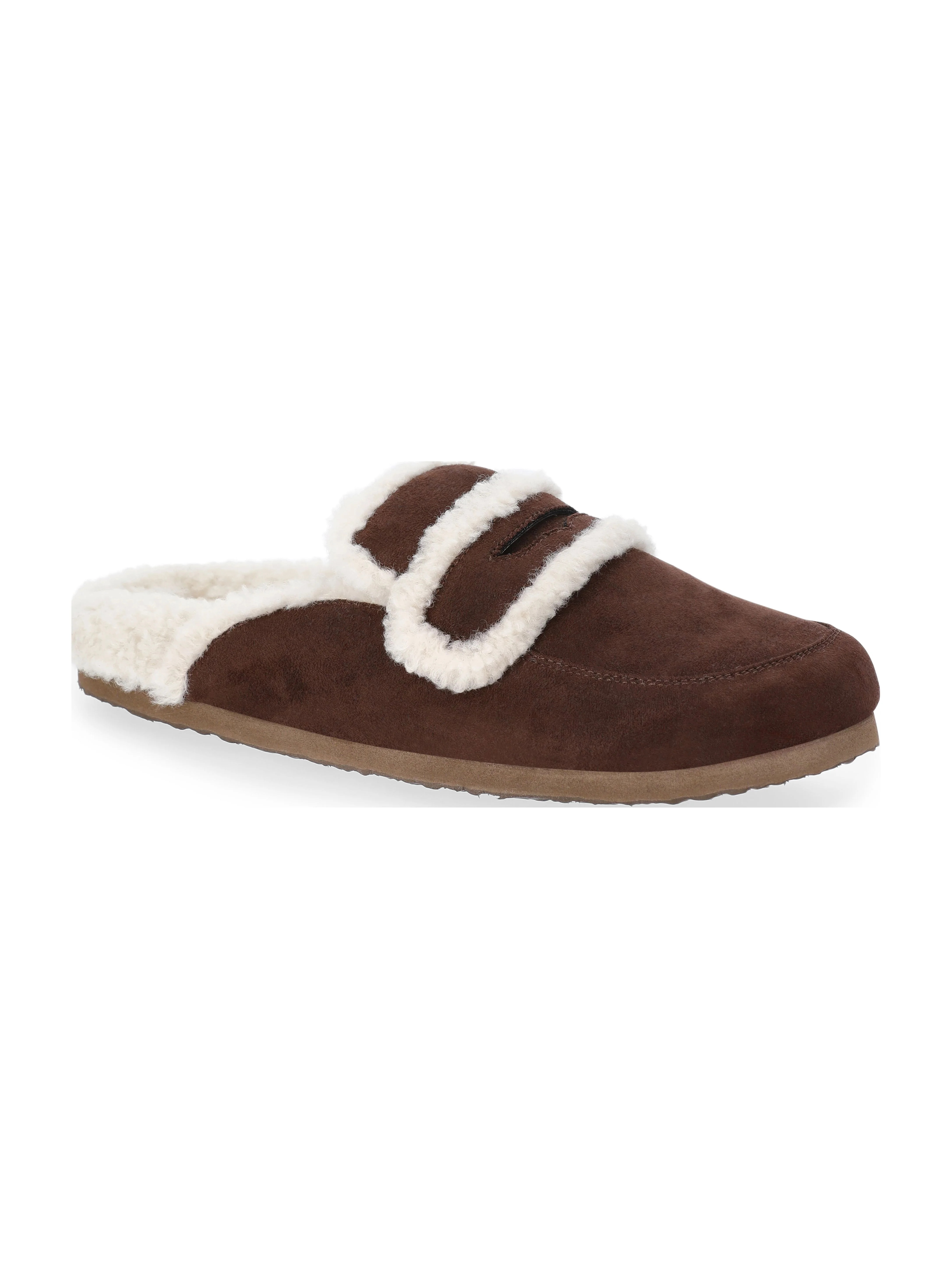 Time and Tru Women's Faux Shearling Slide On Loafers - Walmart.com | Walmart (US)