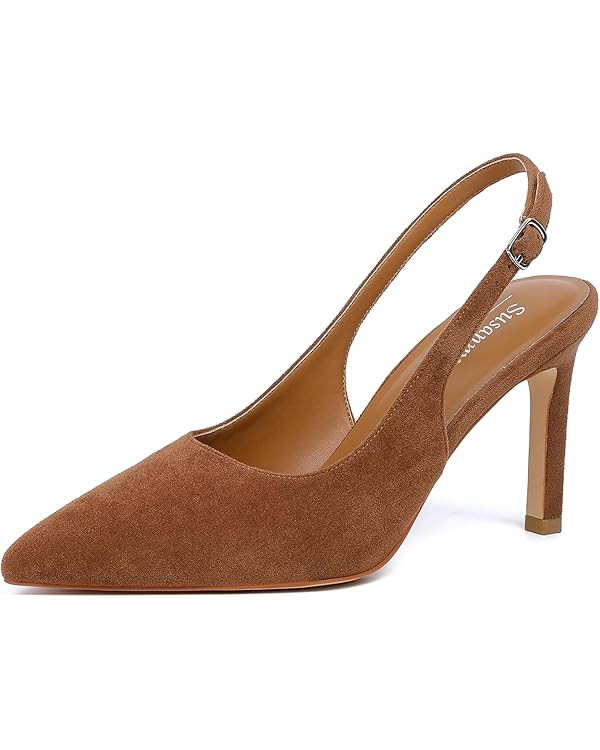 Susanny Women's Slingback High Heels Stiletto Pointed Closed Toe Kitten Sexy Heeled Pumps Ankle S... | Amazon (US)
