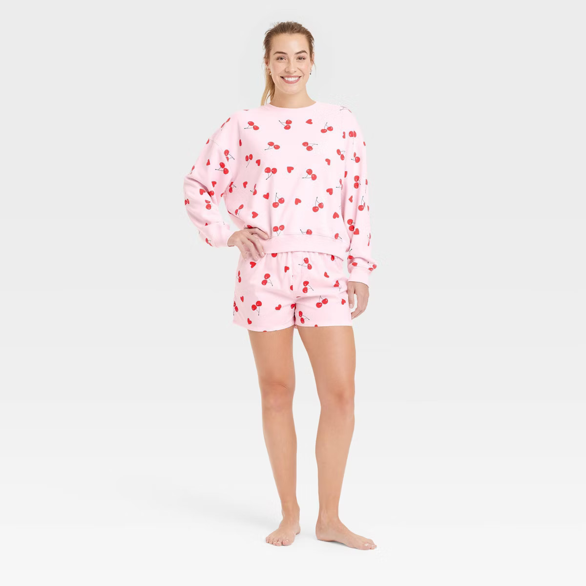 Women's Cherry Hearts Printed Graphic Boxer Shorts - Pink | Target