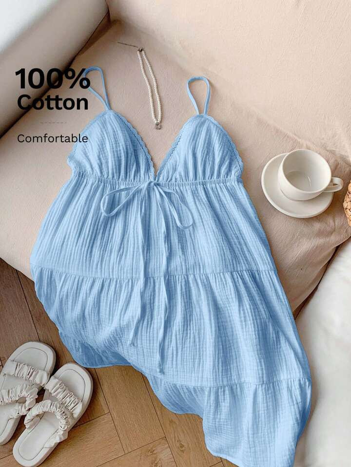 Comfortcana Women's Summer Solid Color Waist Belt Casual Camisole Blue Mini Dress Baby Blue Dress,Sun Dresses For Women | SHEIN