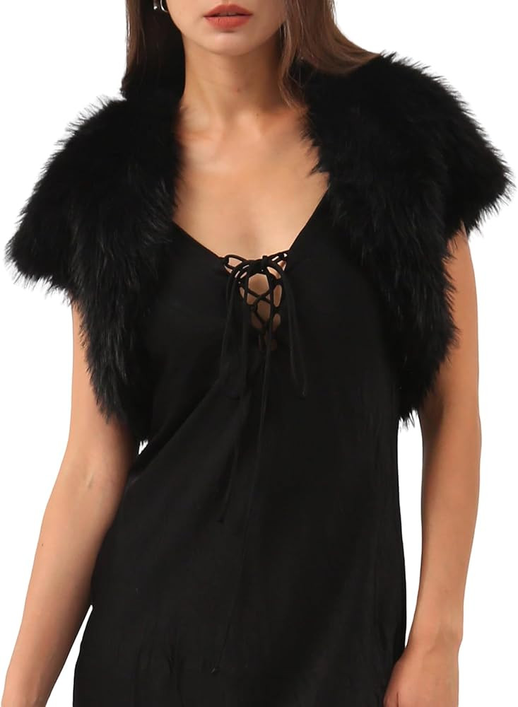 Amazhiyu Women Faux Fur Bolero Shrug Cap Sleeve Crop Cardigan for Evening Dress | Amazon (US)