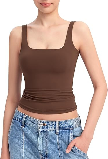PUMIEY Women's Square Neck Tank Top Sleeveless Double Lined Basic Tops Sharp Collection | Amazon (US)