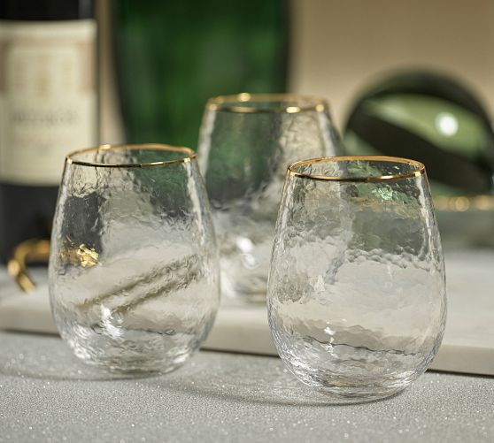Hammered Gold Rim Stemless Wine Glasses, Set of 4 | Pottery Barn (US)