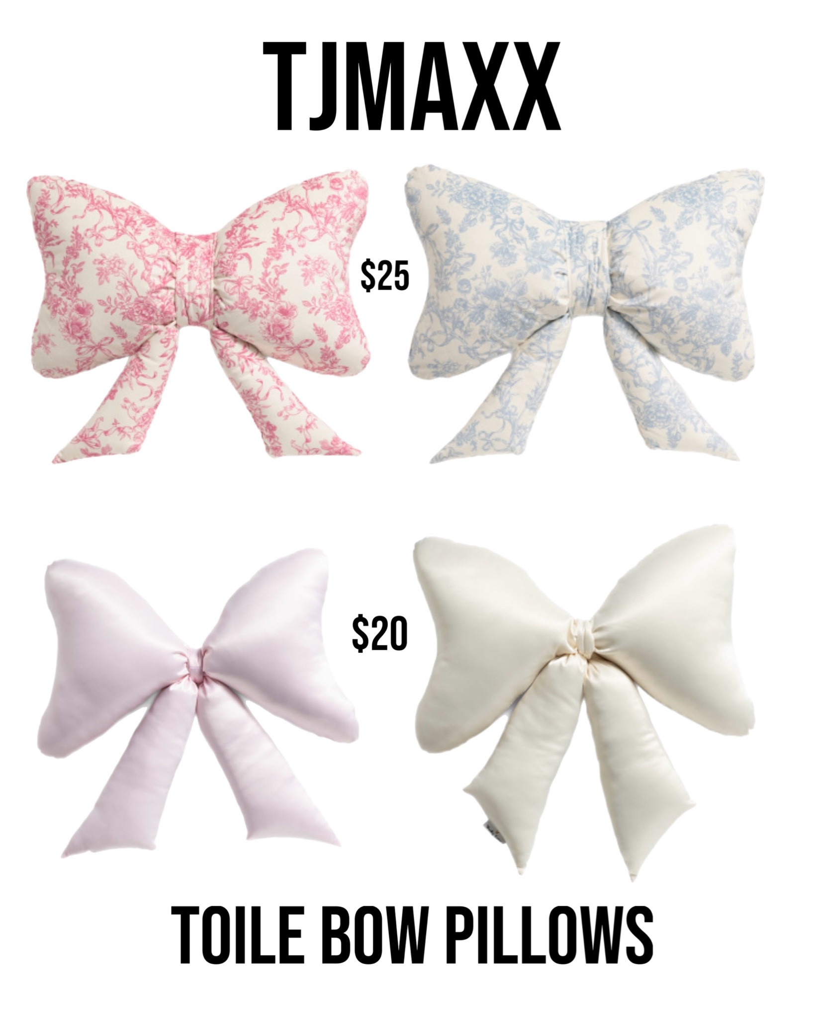 Tjmaxx finds
Toile bow pillow
Bow shaped pillow 
Baby girl room
Baby boy room
Nursery 
Dorm
Bedding 
Bow theme

#LTKSaleAlert #LTKBaby #LTKHome