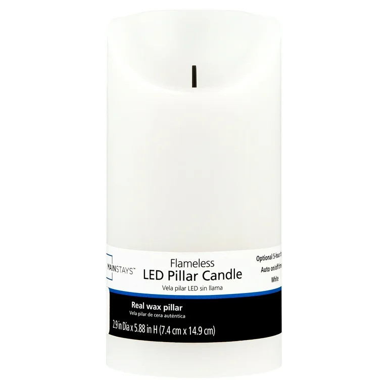 Mainstays Unscented Flameless LED Pillar Candle, White Body, 3 x 6 in - Walmart.com | Walmart (US)