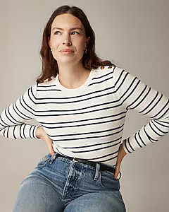 Perfect-fit long-sleeve crewneck T-shirt with lion buttons in stripe | J. Crew US
