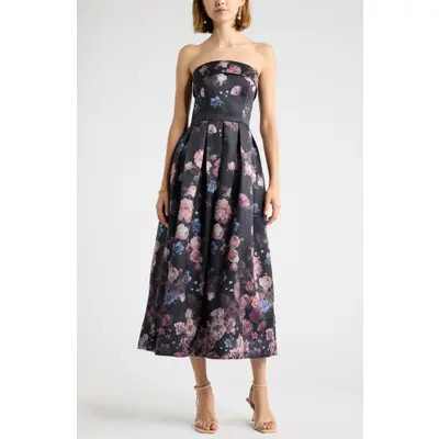 Chelsea28 Floral Print Strapless Maxi Dress in Black Multi Emma Floral at Nordstrom, Size Medium | Nordstrom