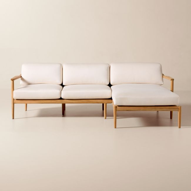 Tide 2-Piece Teak Right-Arm Chaise Outdoor Sectional Sofa with Ivory Sunbrella® Cushions | CB2